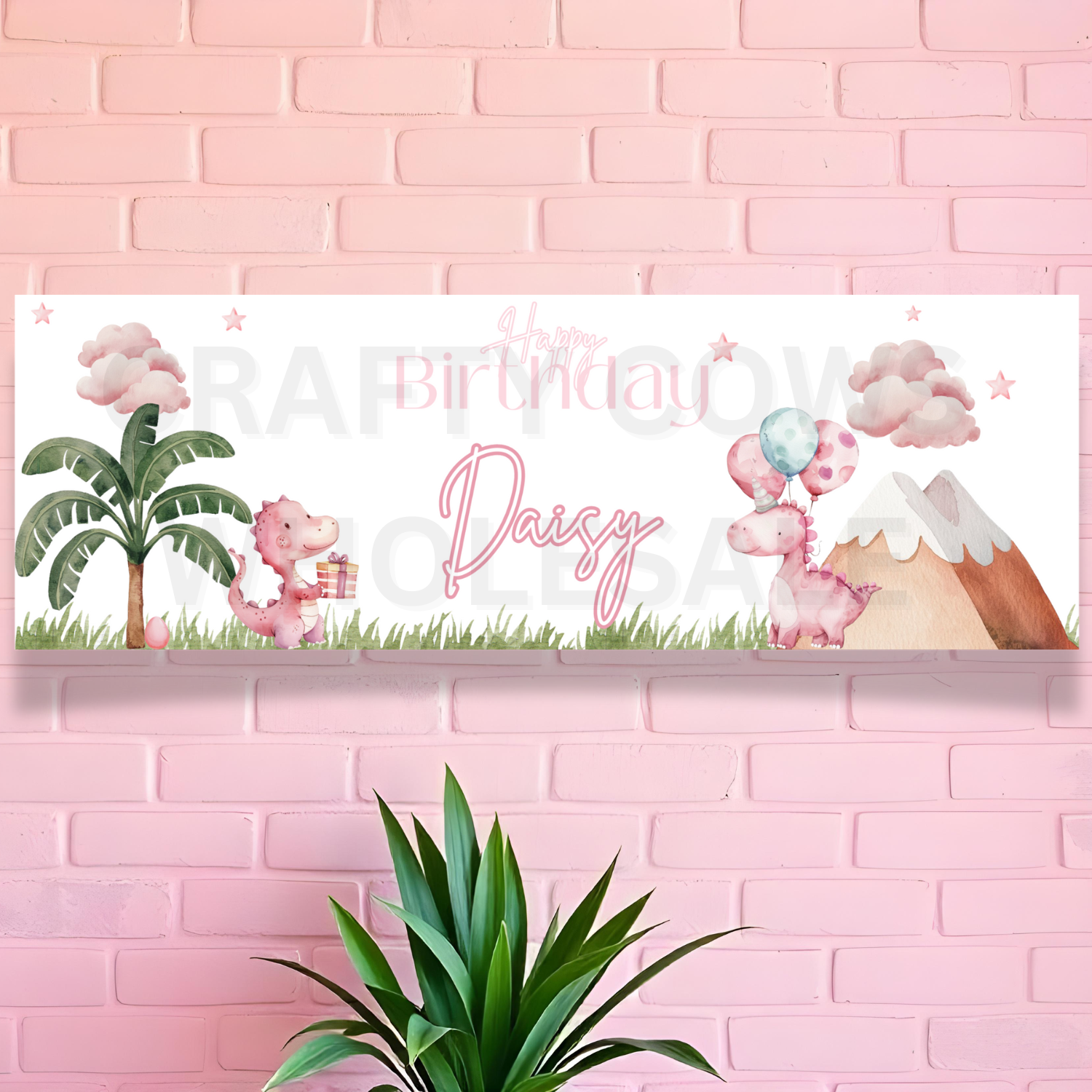 Dino Birthday Banner - Pink