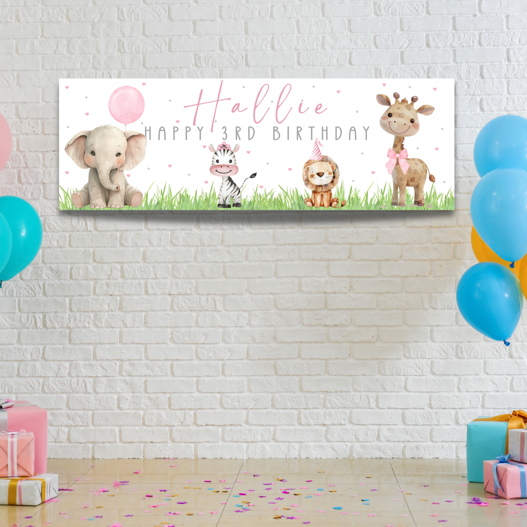 Birthday Banner Pink Safari