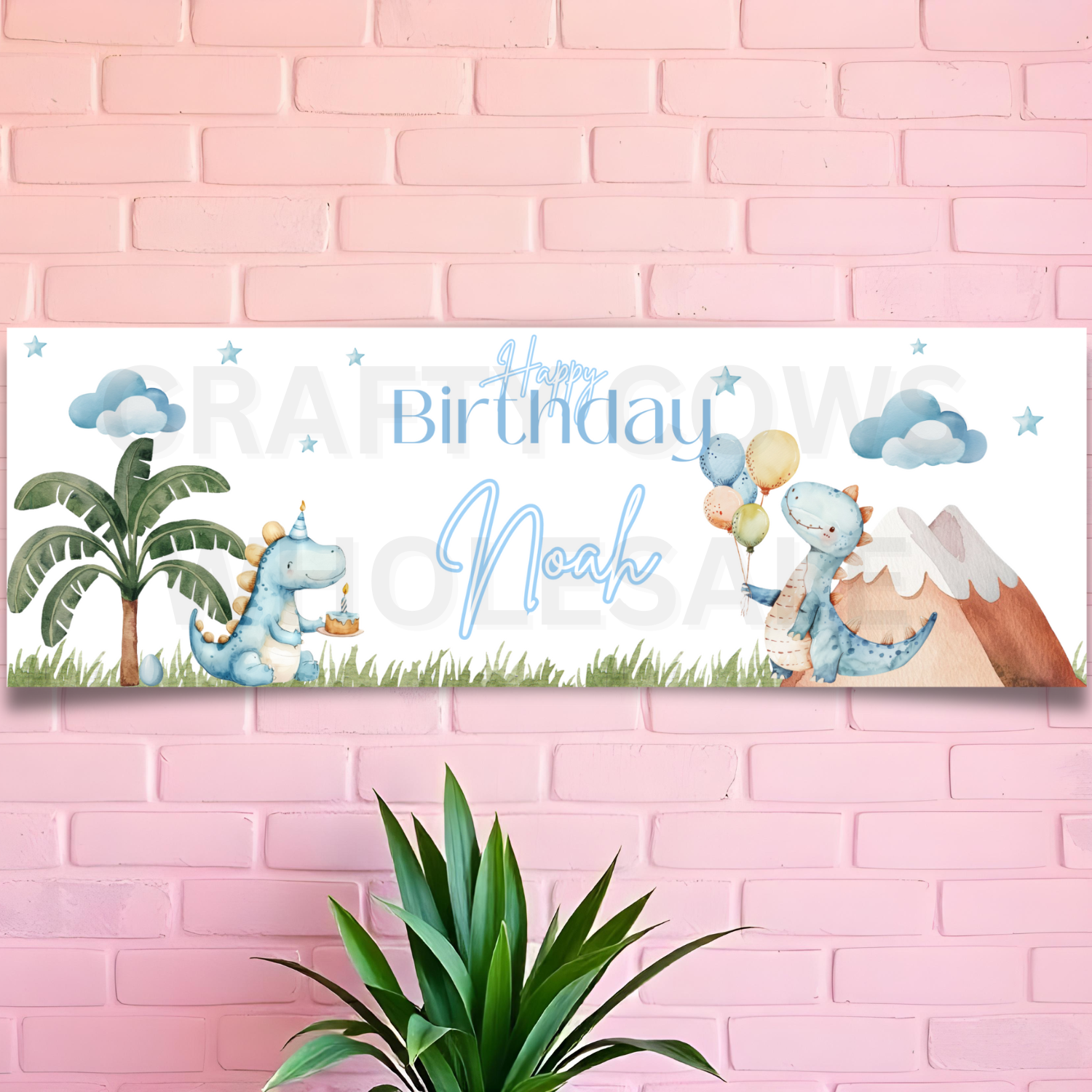 Dino Birthday Banner - Blue