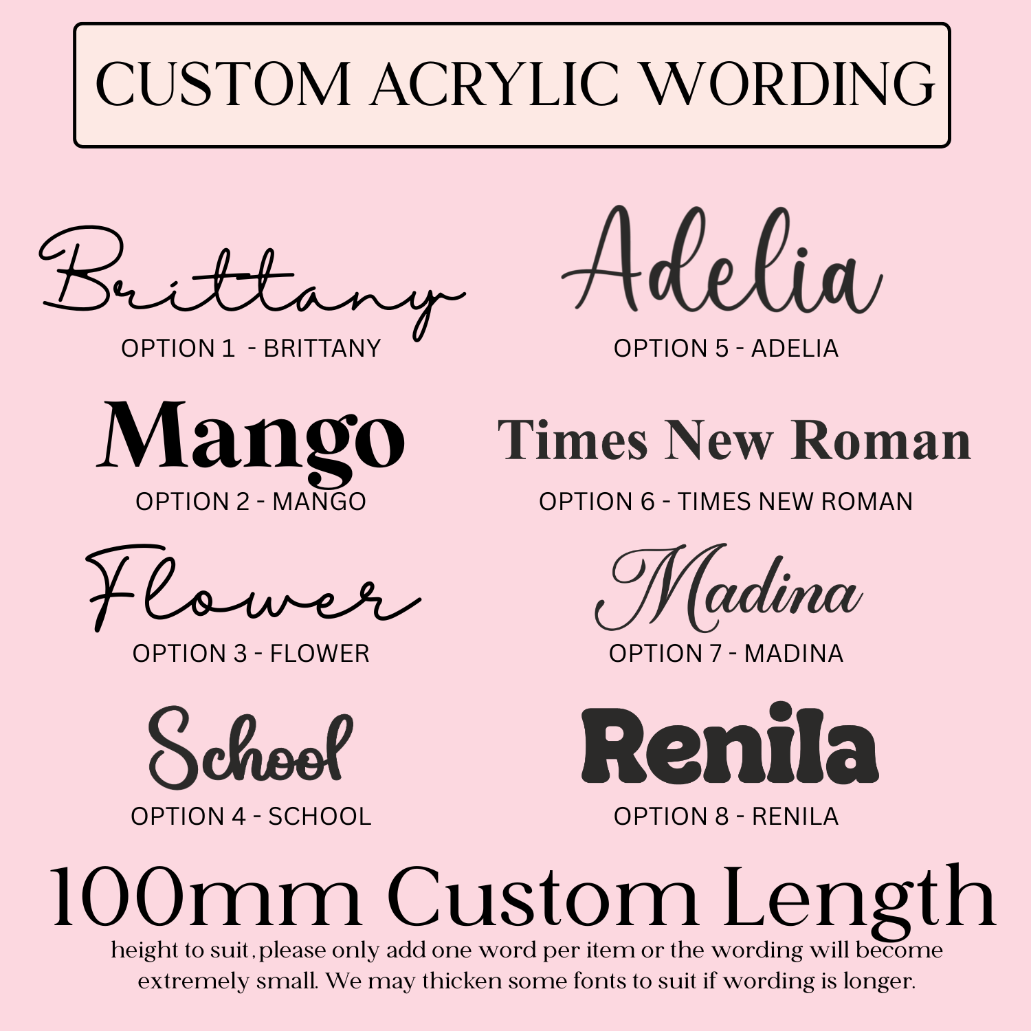 Custom Acrylic Name / Word – 200mm Personalised Laser Cut Acrylic