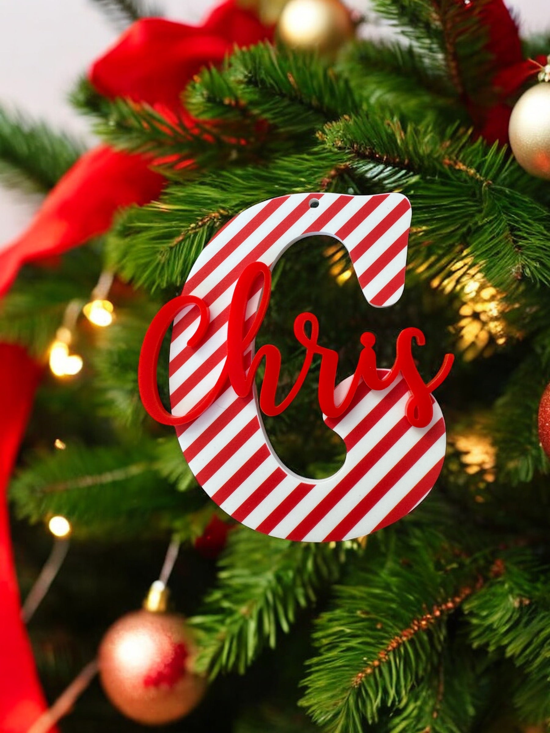 Candy Cane Printed Letter Bauble