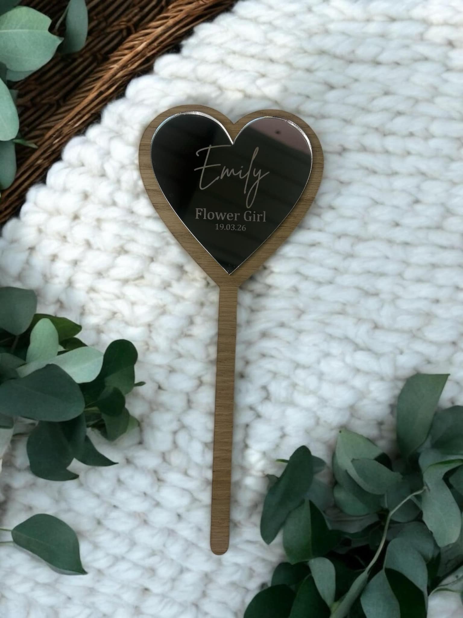Engraved Heart Flower Girl Wand