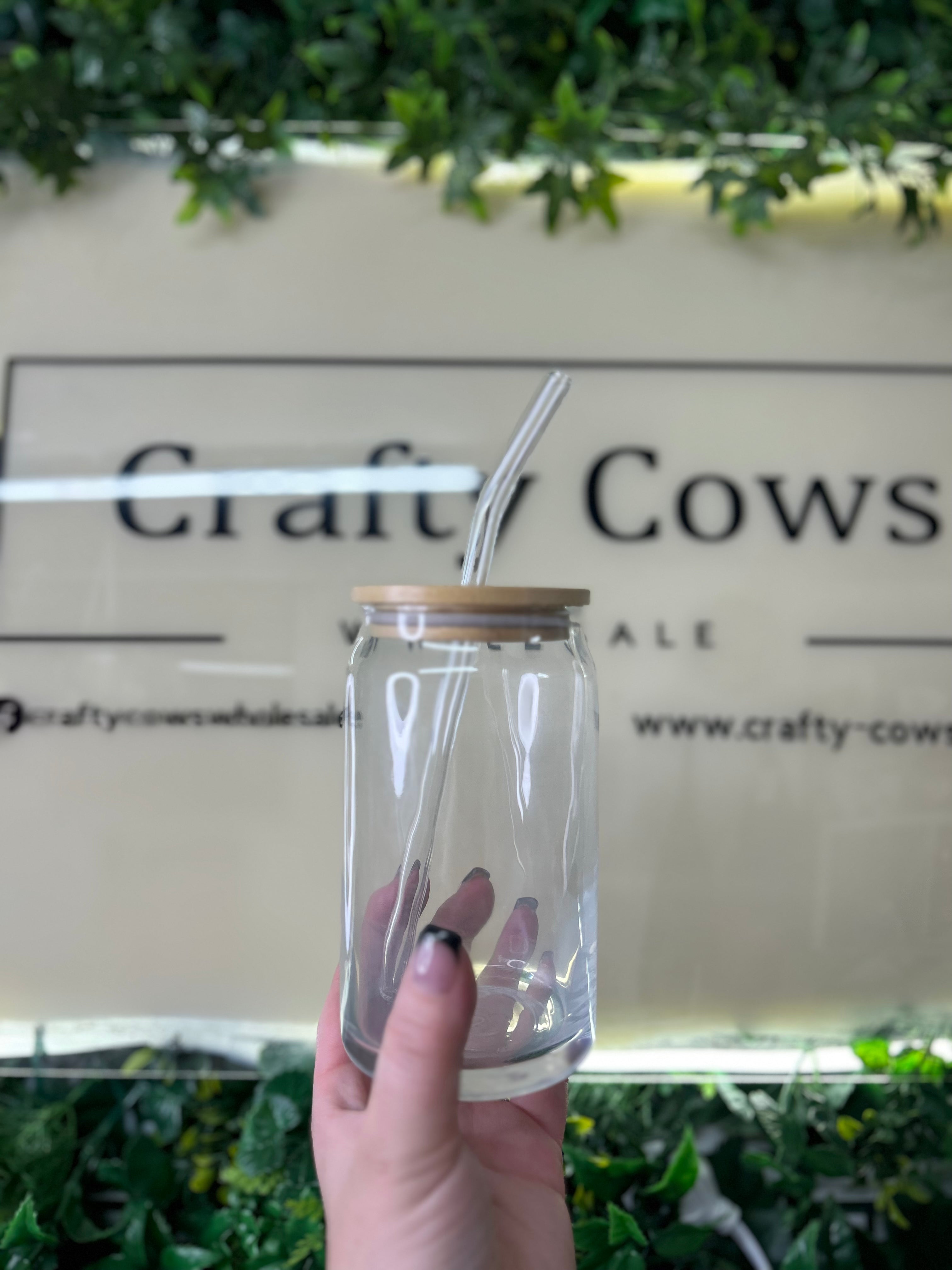 Bamboo Glass Cans With Glass Straw 16oz