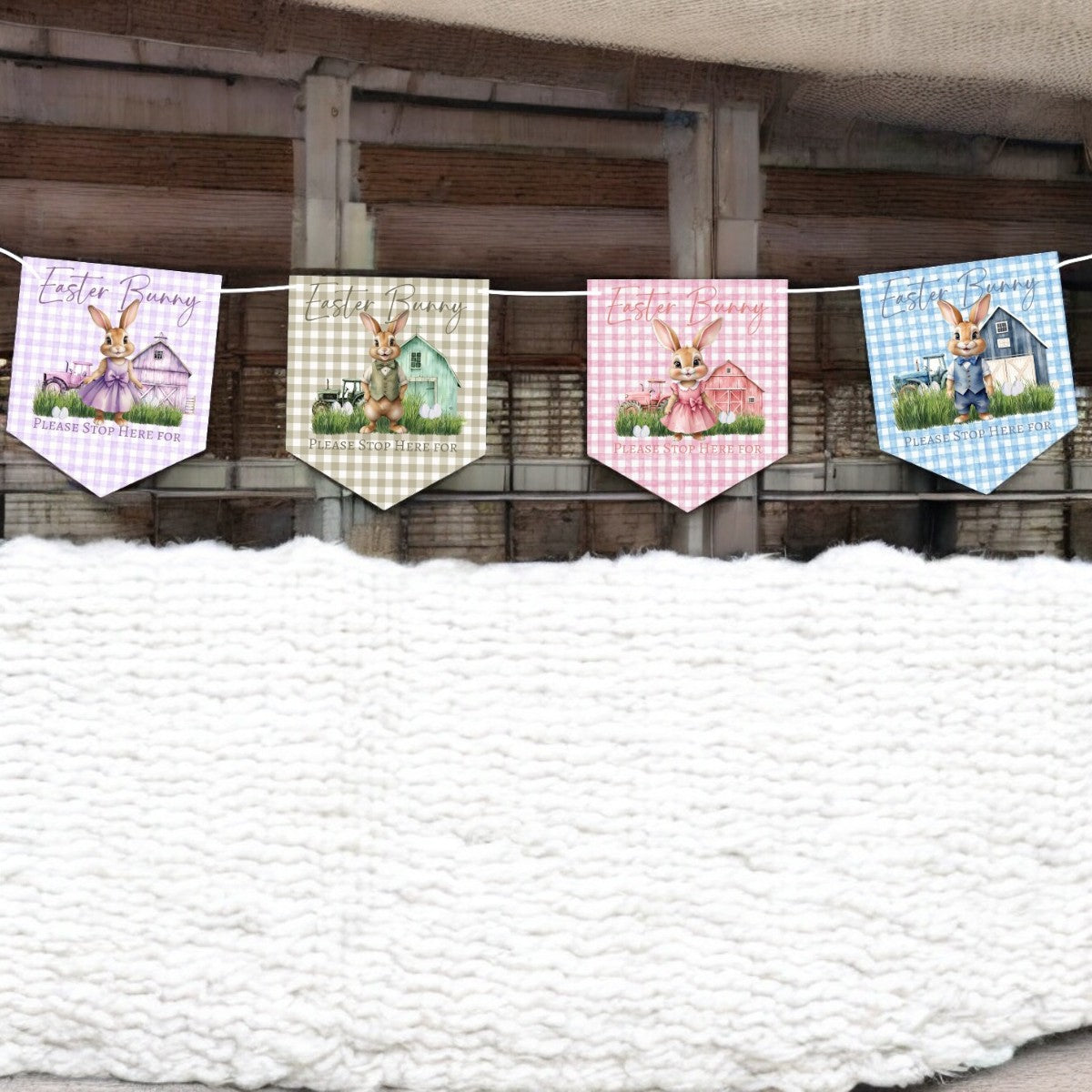 Easter Bunny Gingham Stop Here Pennant