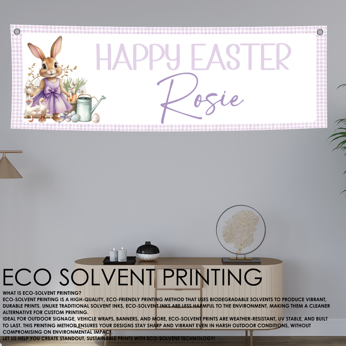 Easter Bunny Happy Easter Banner Pink 60x20cm