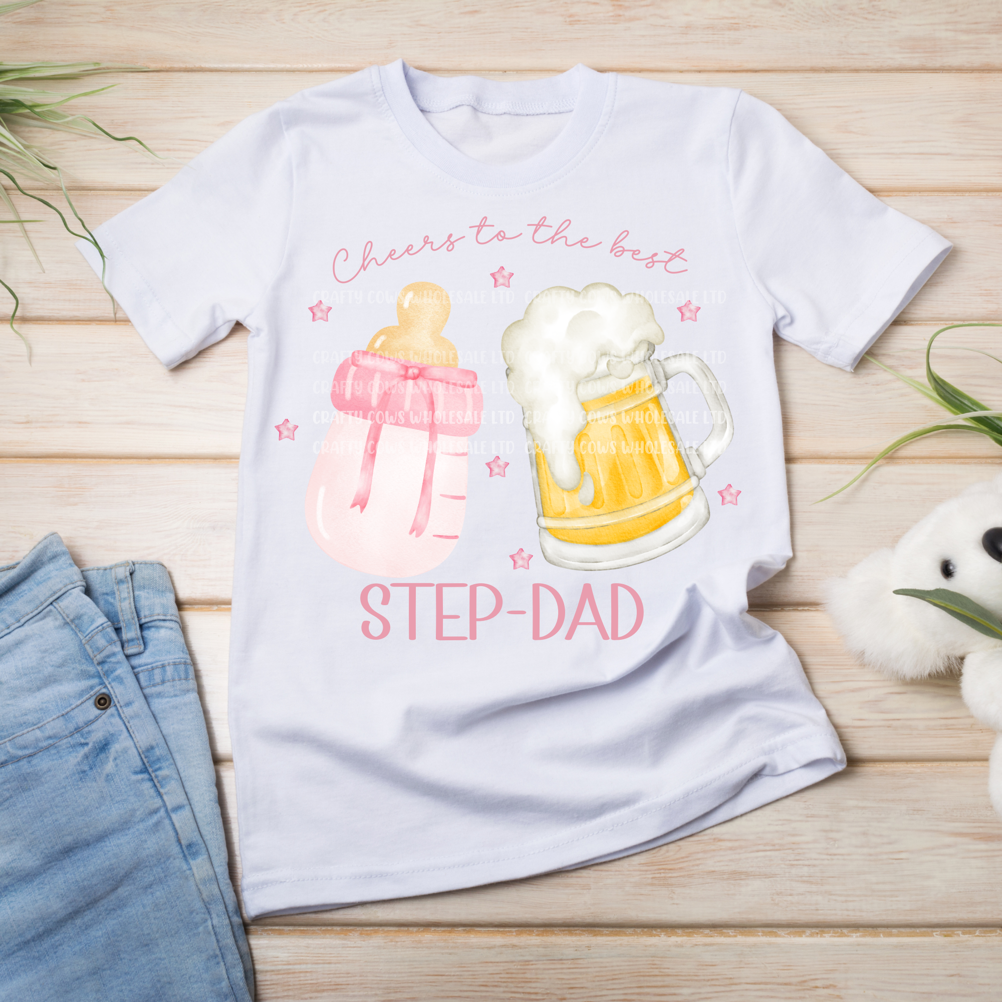 Fathers Day Cheers To The Best Step Dad Pink DTF