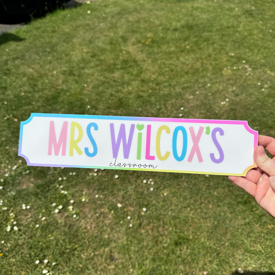 350mm Printed Street Sign - Teacher Pastel Rainbow