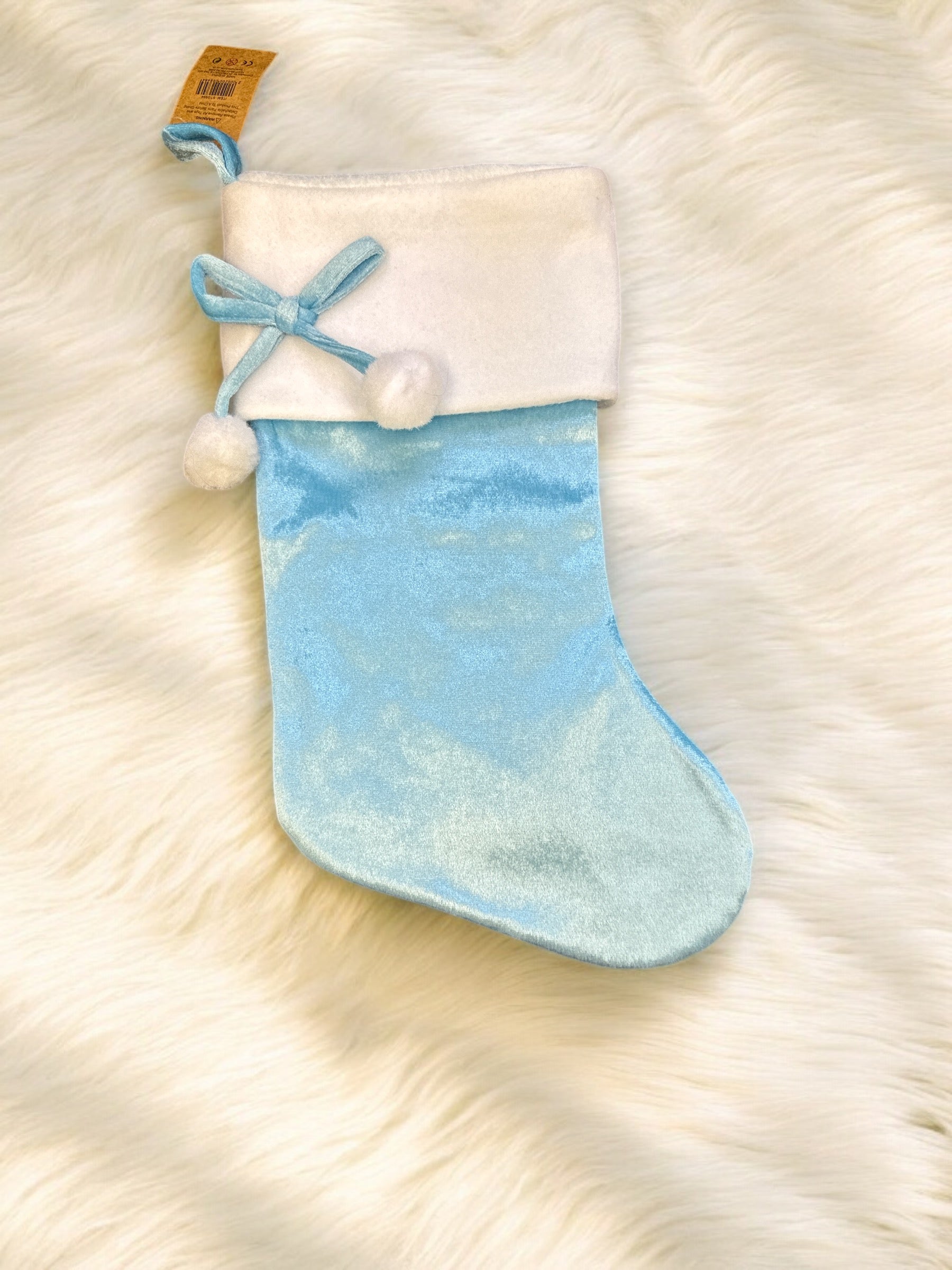 Deluxe Blue Pom Pom Stocking