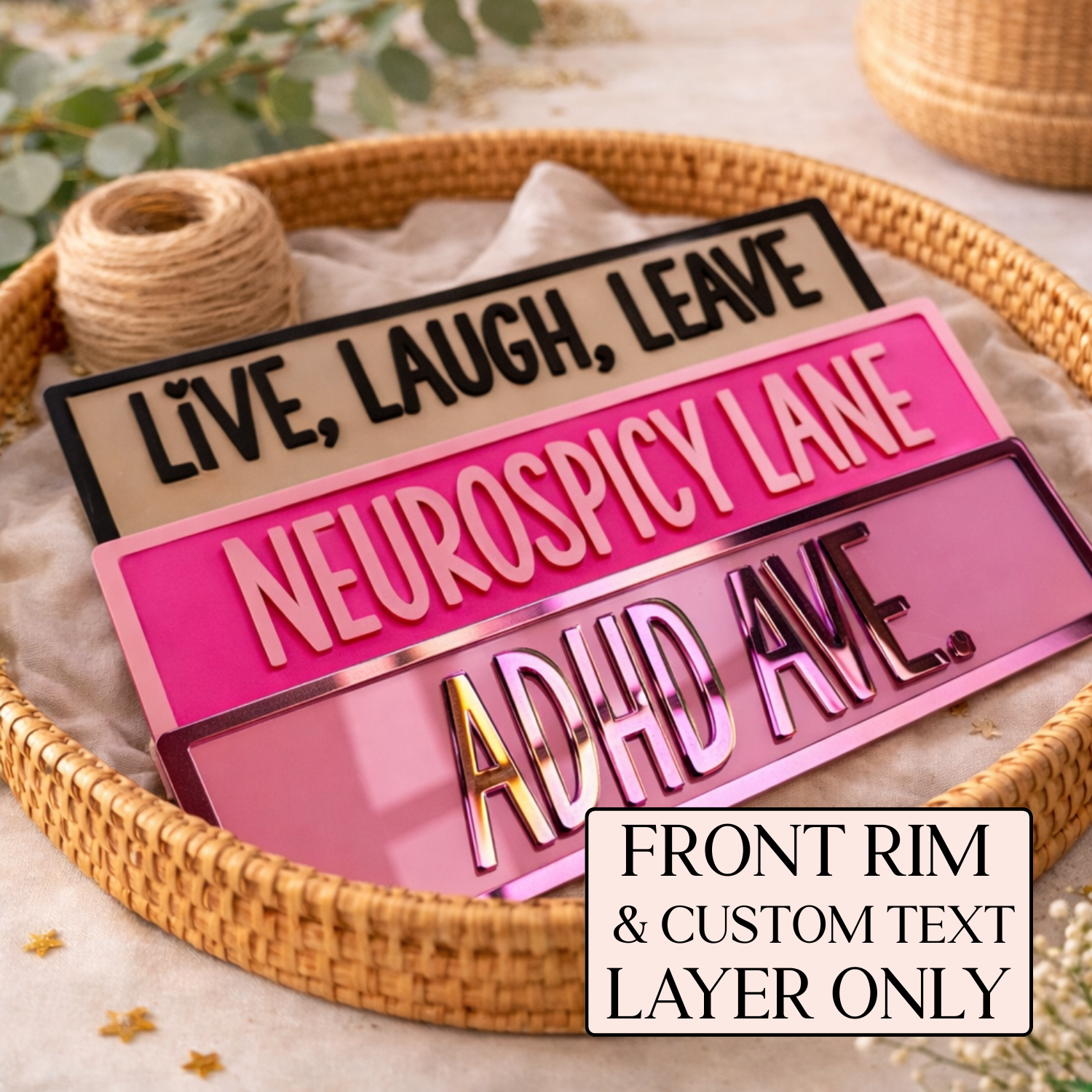 Acrylic Front Rim and Custom Text Layer 3mm Fully Customisable 280mm x 80mm