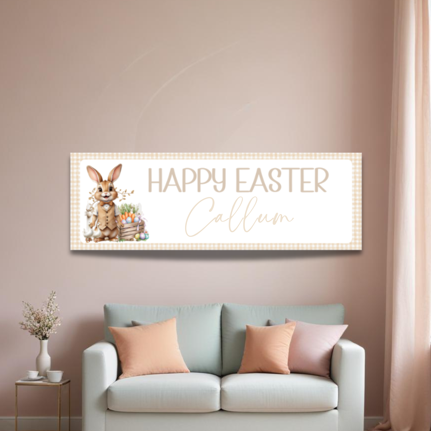 Easter Bunny Happy Easter Banner Beige 60x20cm