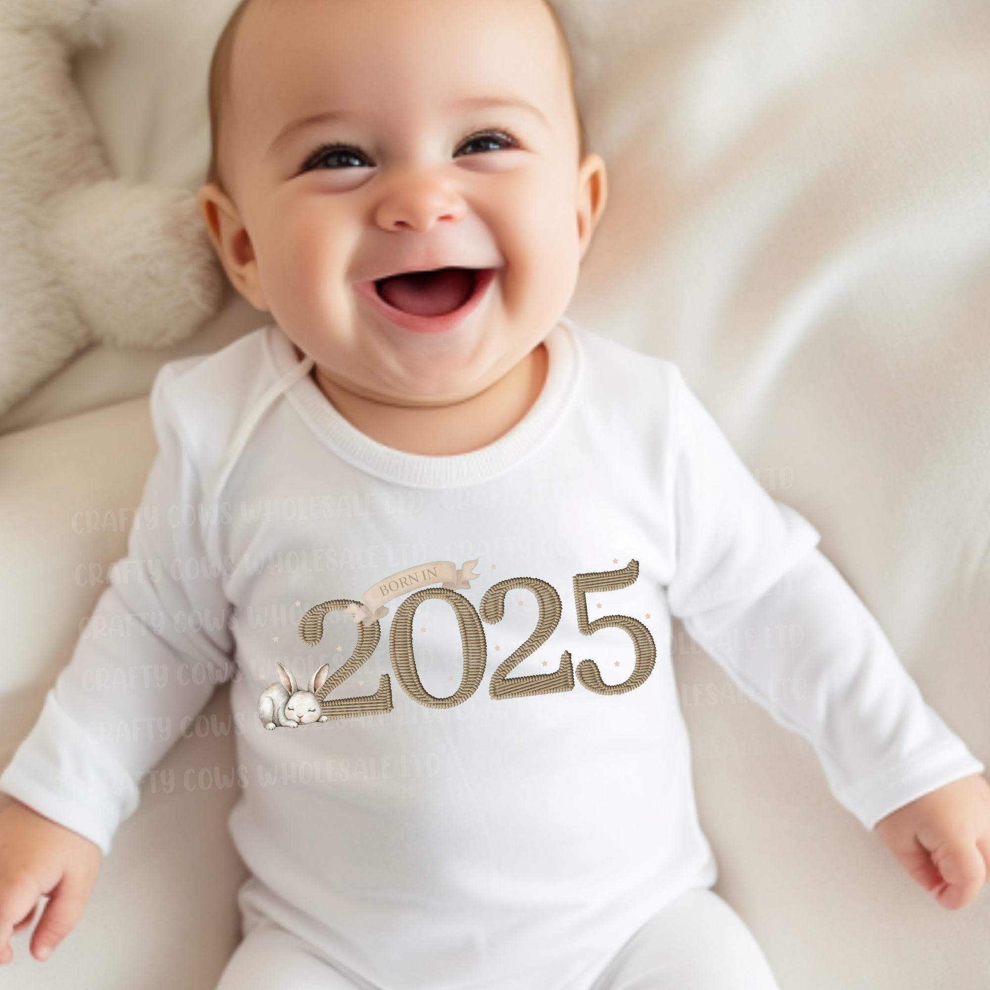 Born in 2025 Beige Embroidery Style Digital Downloads