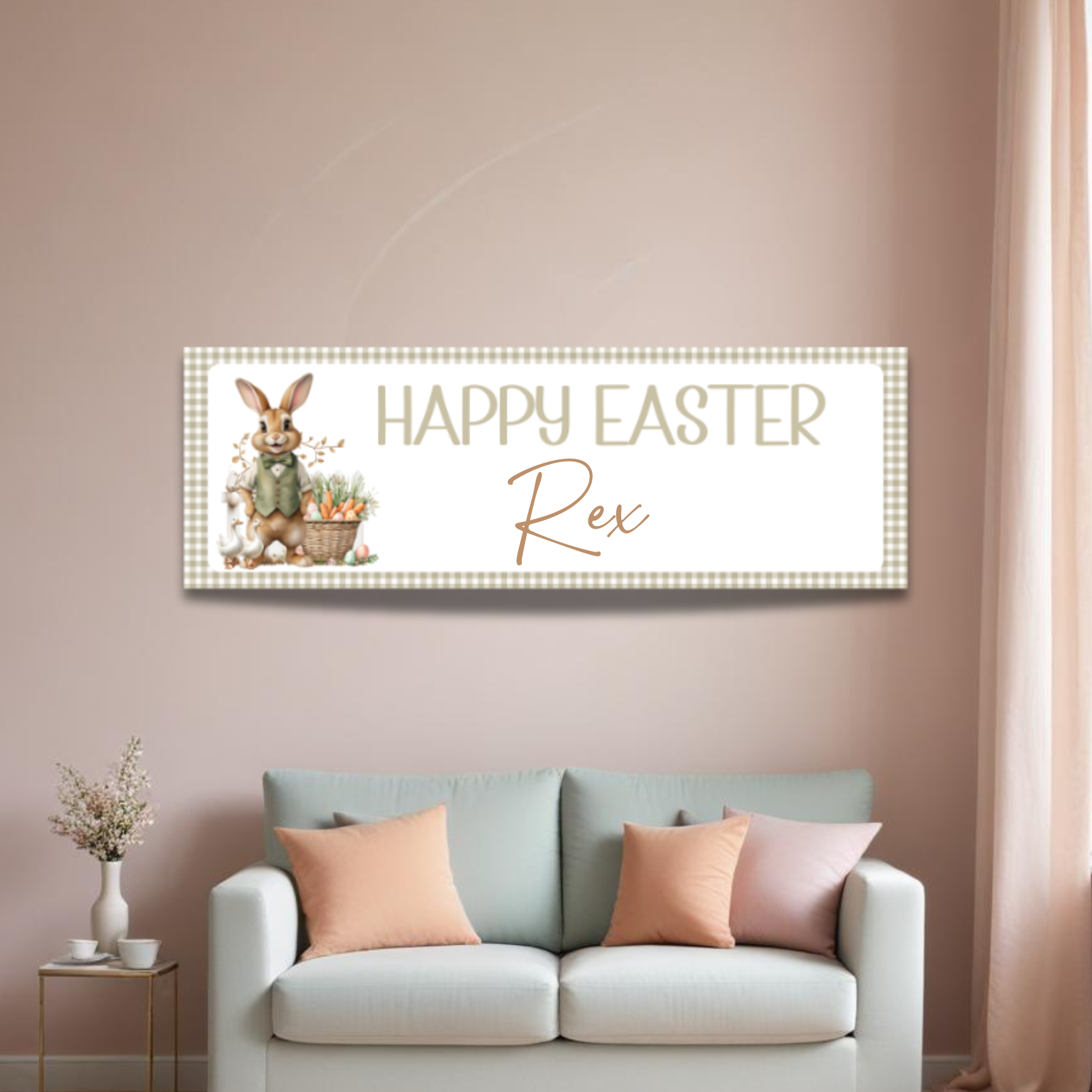 Easter Bunny Happy Easter Banner Sage 60x20cm