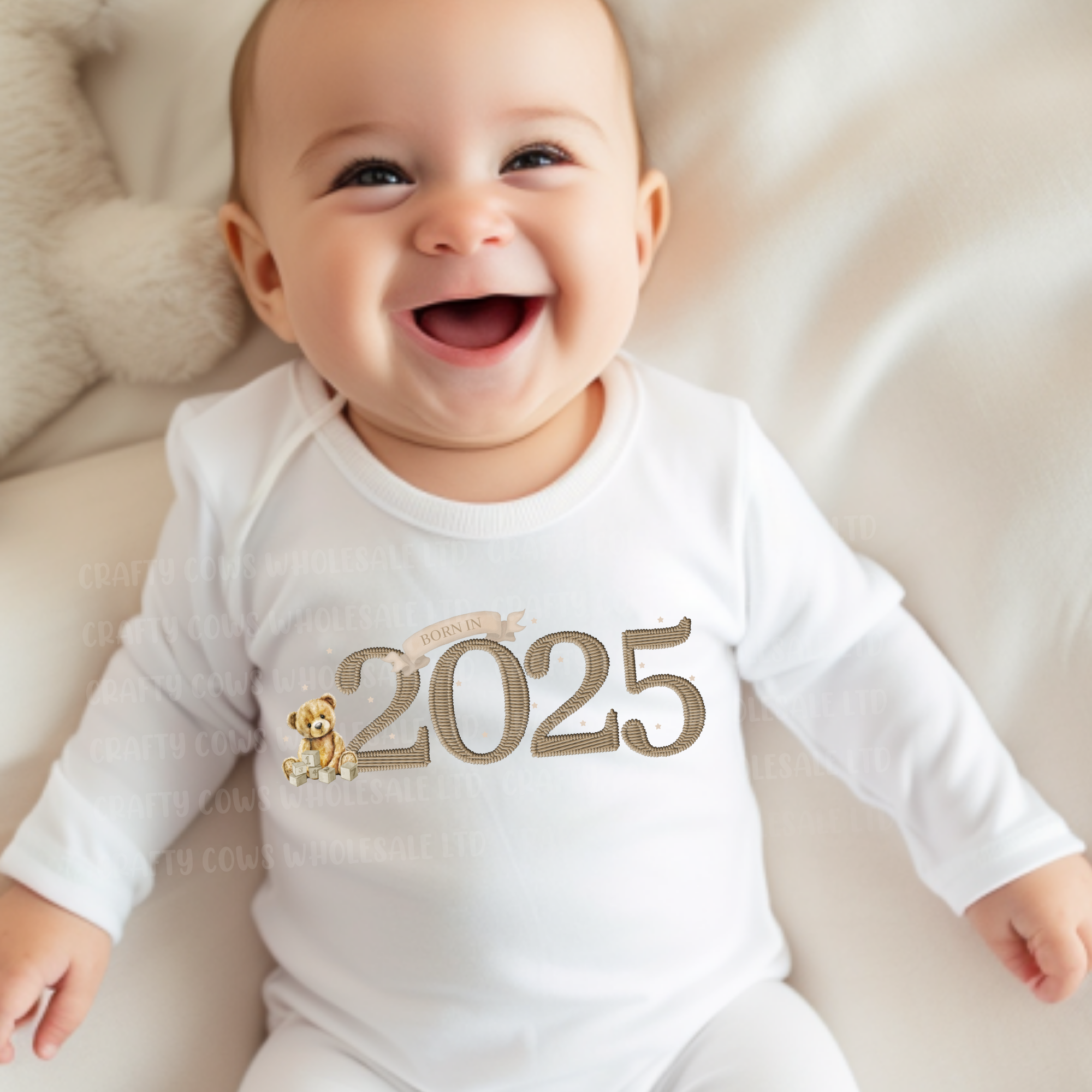 Born in 2025 Beige Embroidery Style Digital Downloads