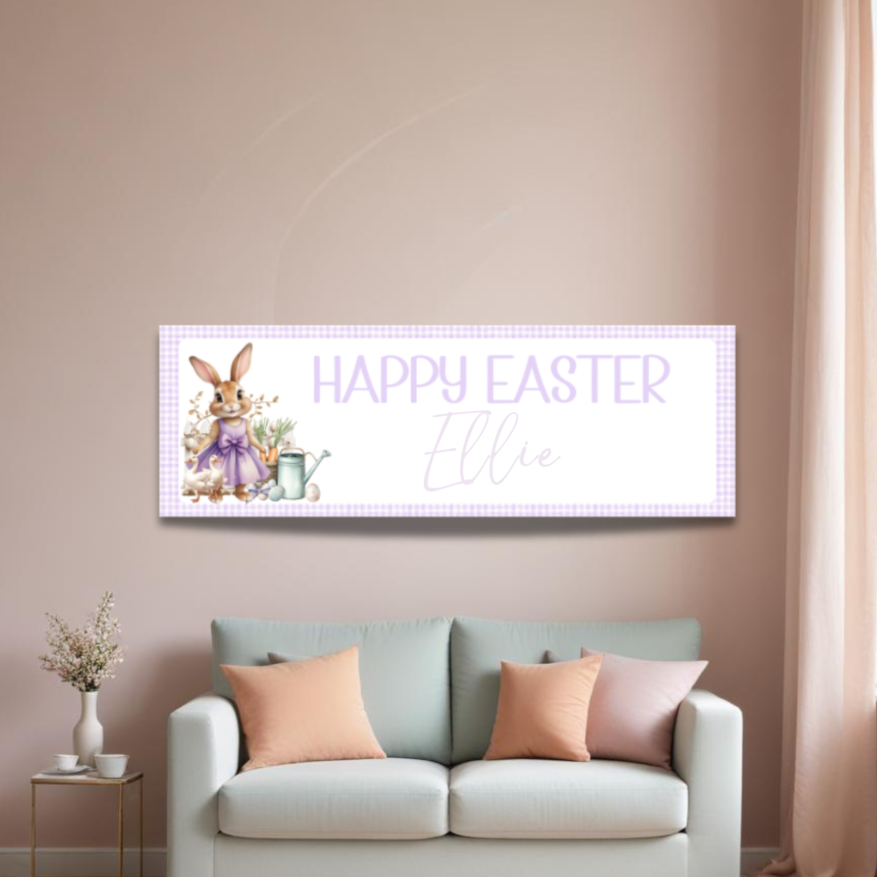 Easter Bunny Happy Easter Banner Lilac 60x20cm