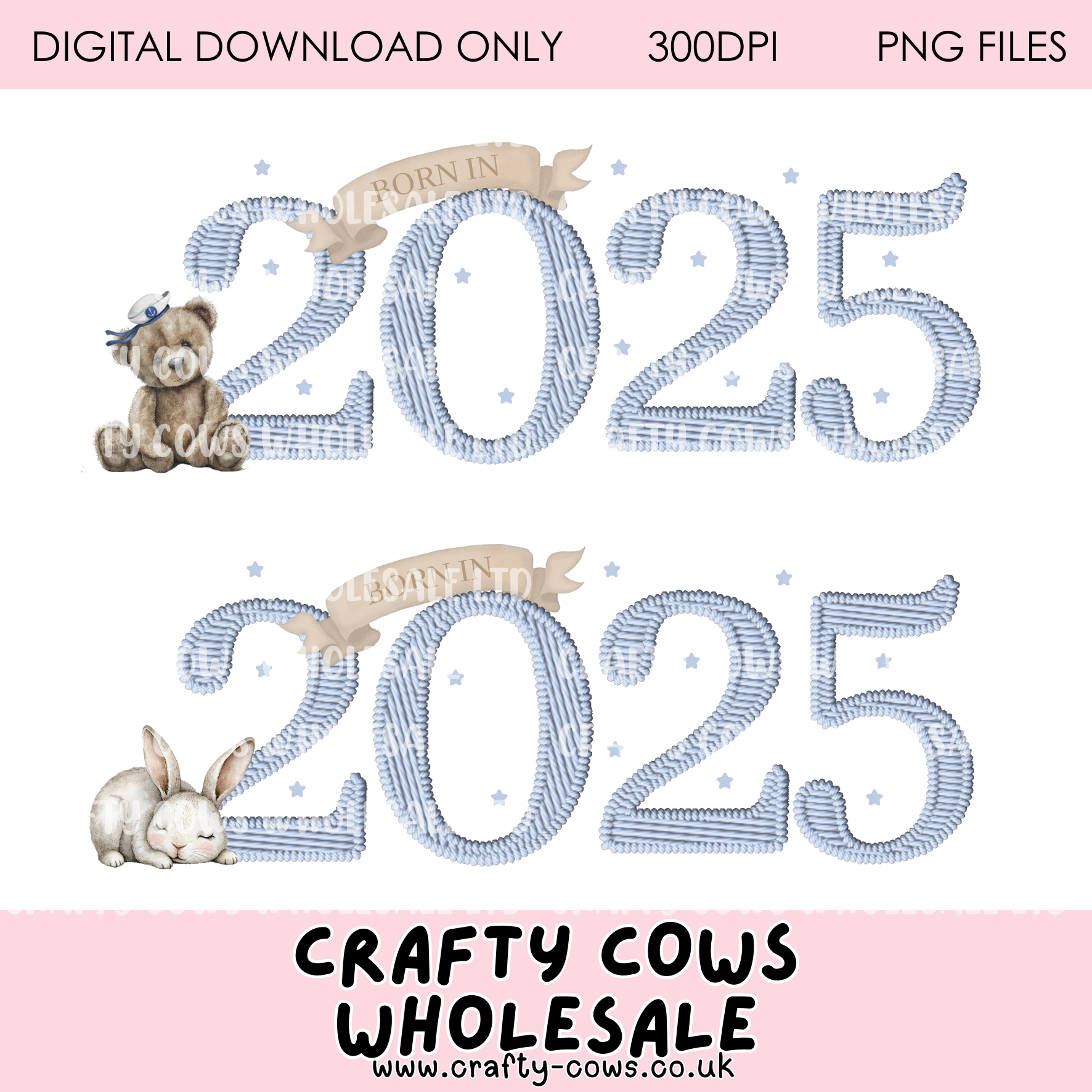 Born in 2025 Blue Embroidery Style Digital Downloads