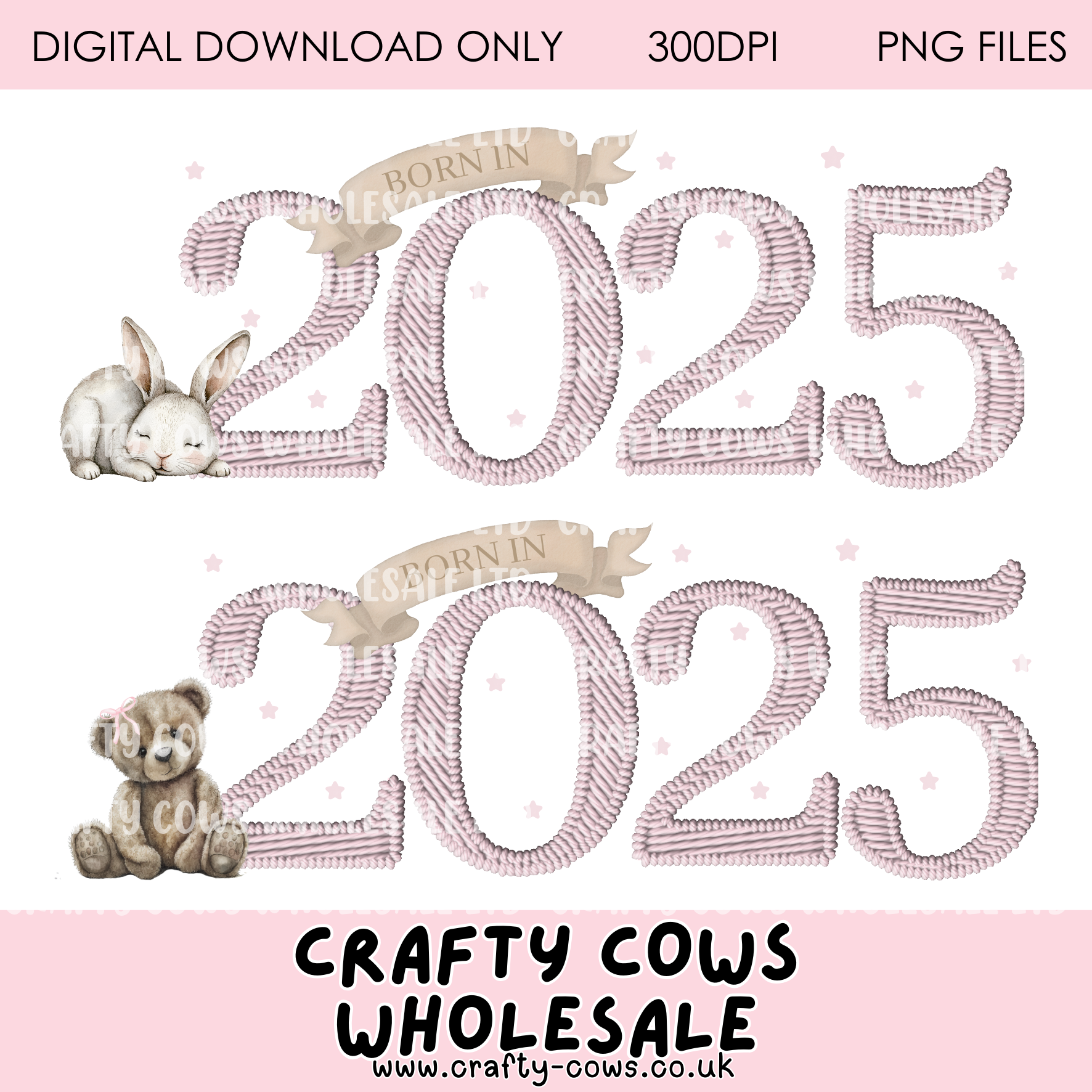 Born in 2025 Pink Embroidery Style Digital Downloads