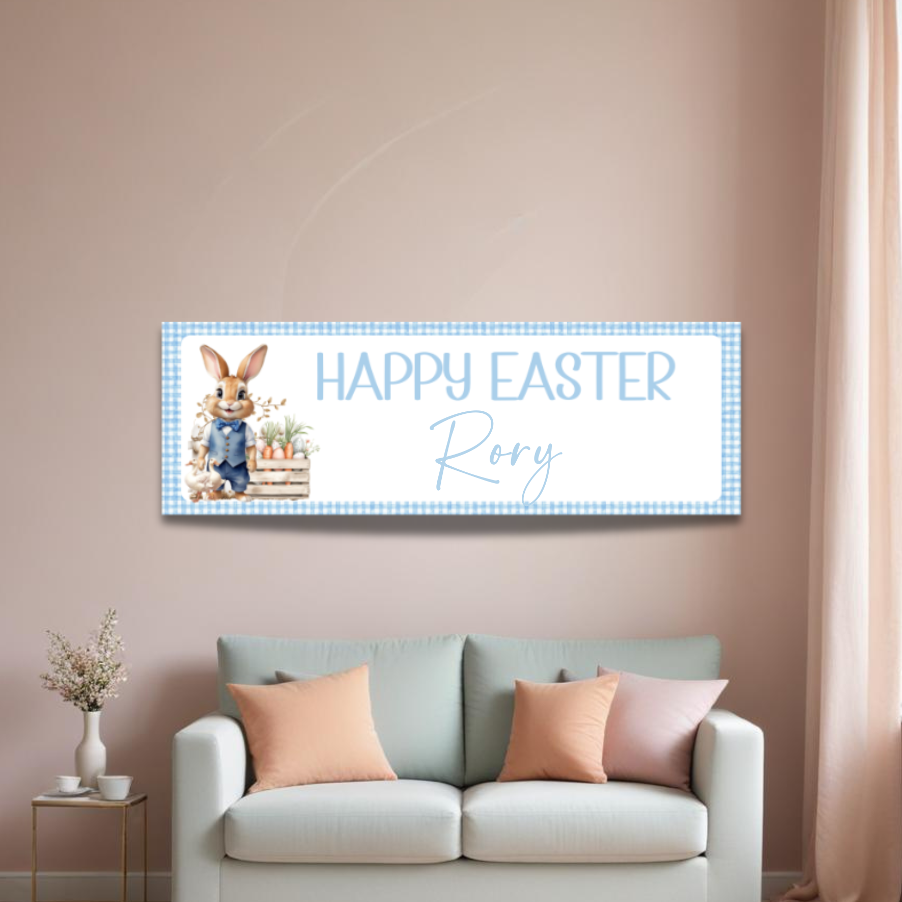 Easter Bunny Happy Easter Banner Blue 60x20cm