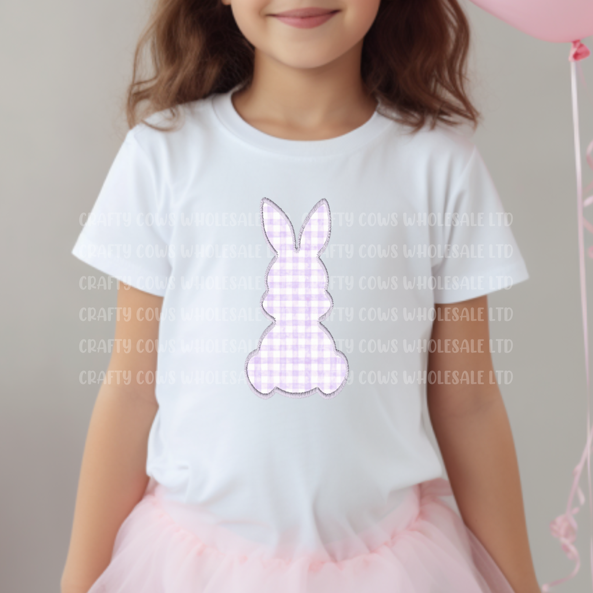 Easter Gingham Bunny Embroidery Style DTF - Lilac