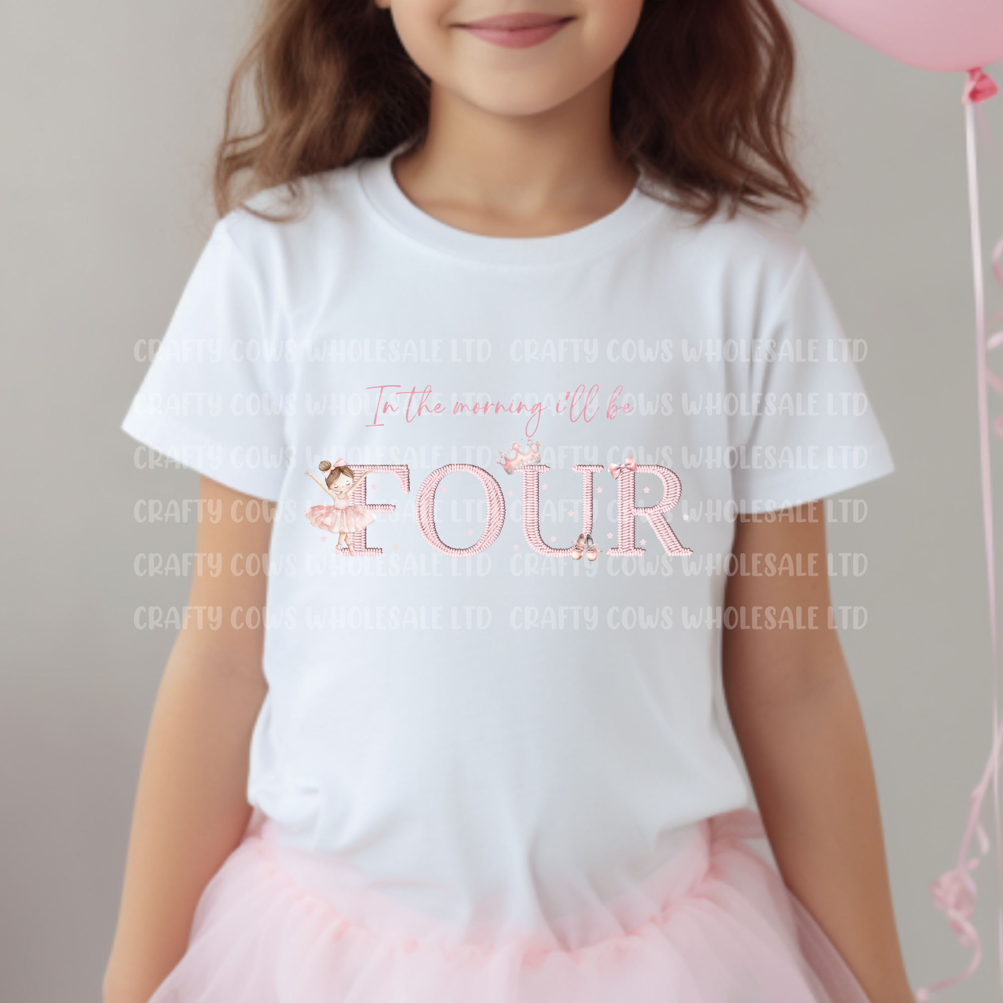 Ballerina Birthday Embroidery Style DTF - Four