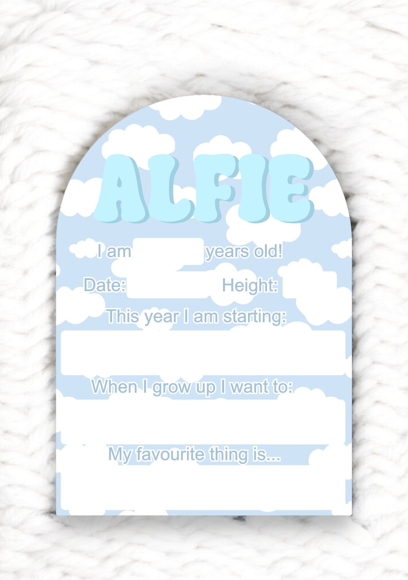 UV Printed Back-to-School Board with Custom Acrylic Name - Blue Clouds