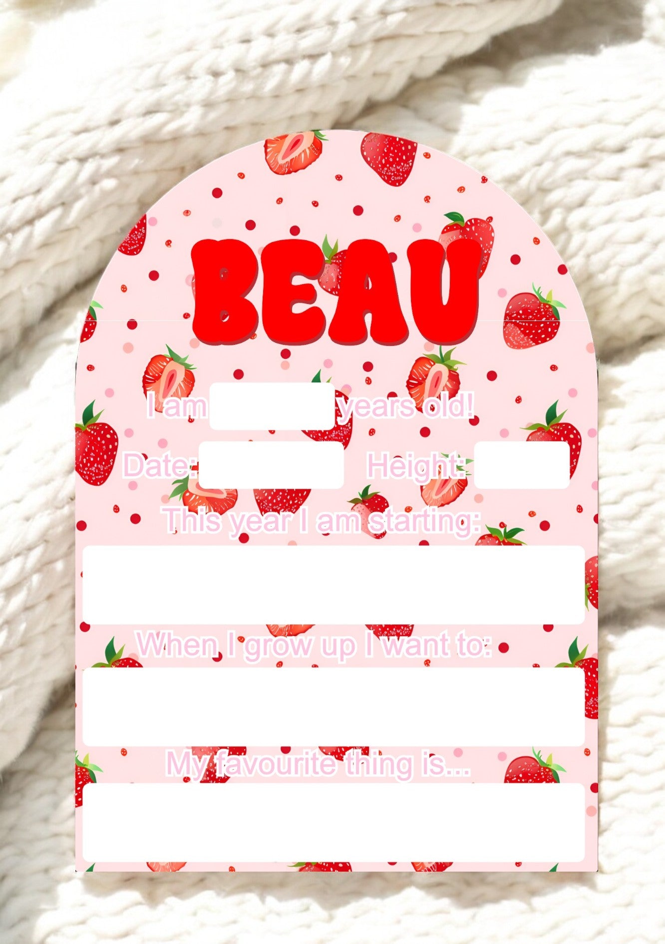 UV Printed Back-to-School Board with Custom Acrylic Name - Strawberries