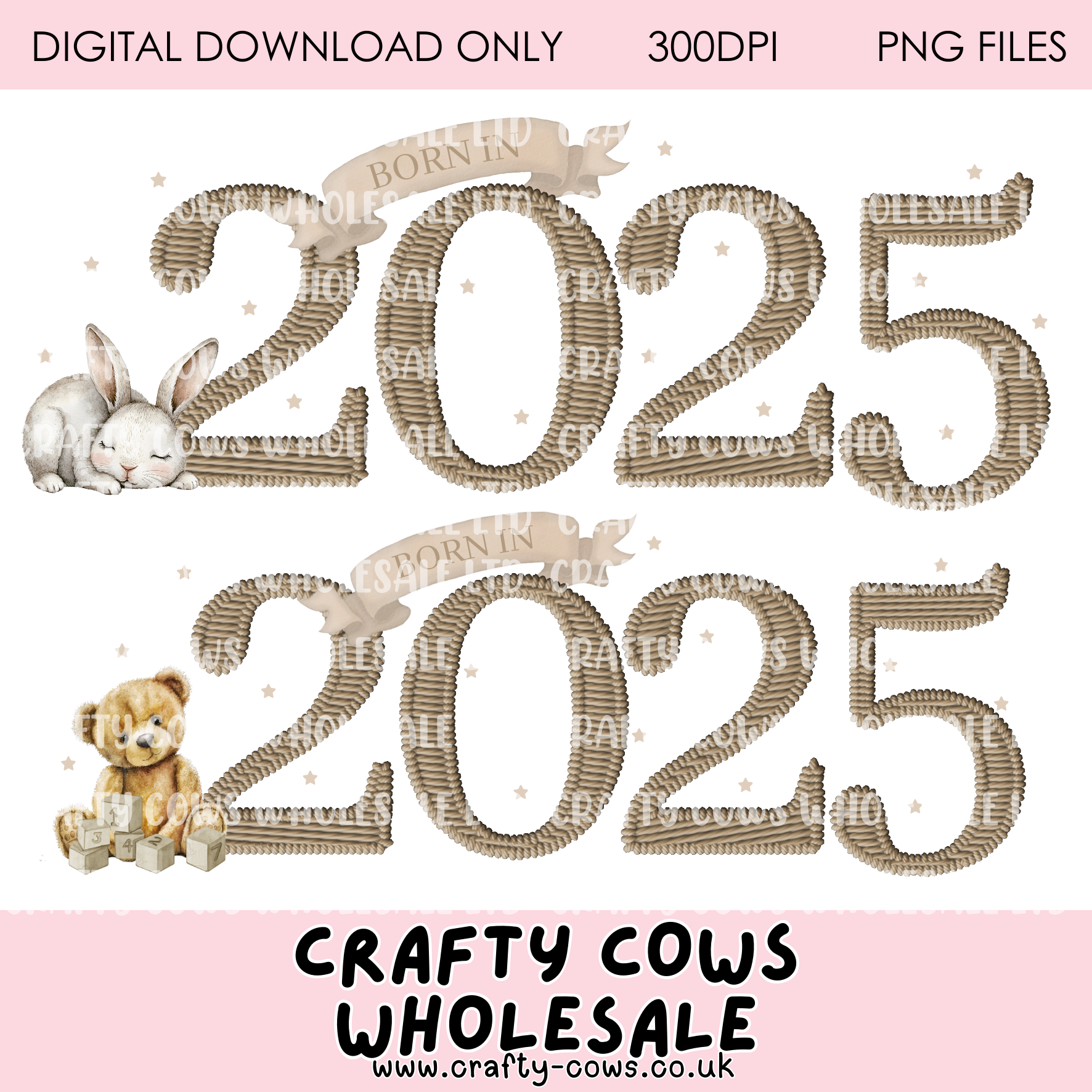 Born in 2025 Beige Embroidery Style Digital Downloads