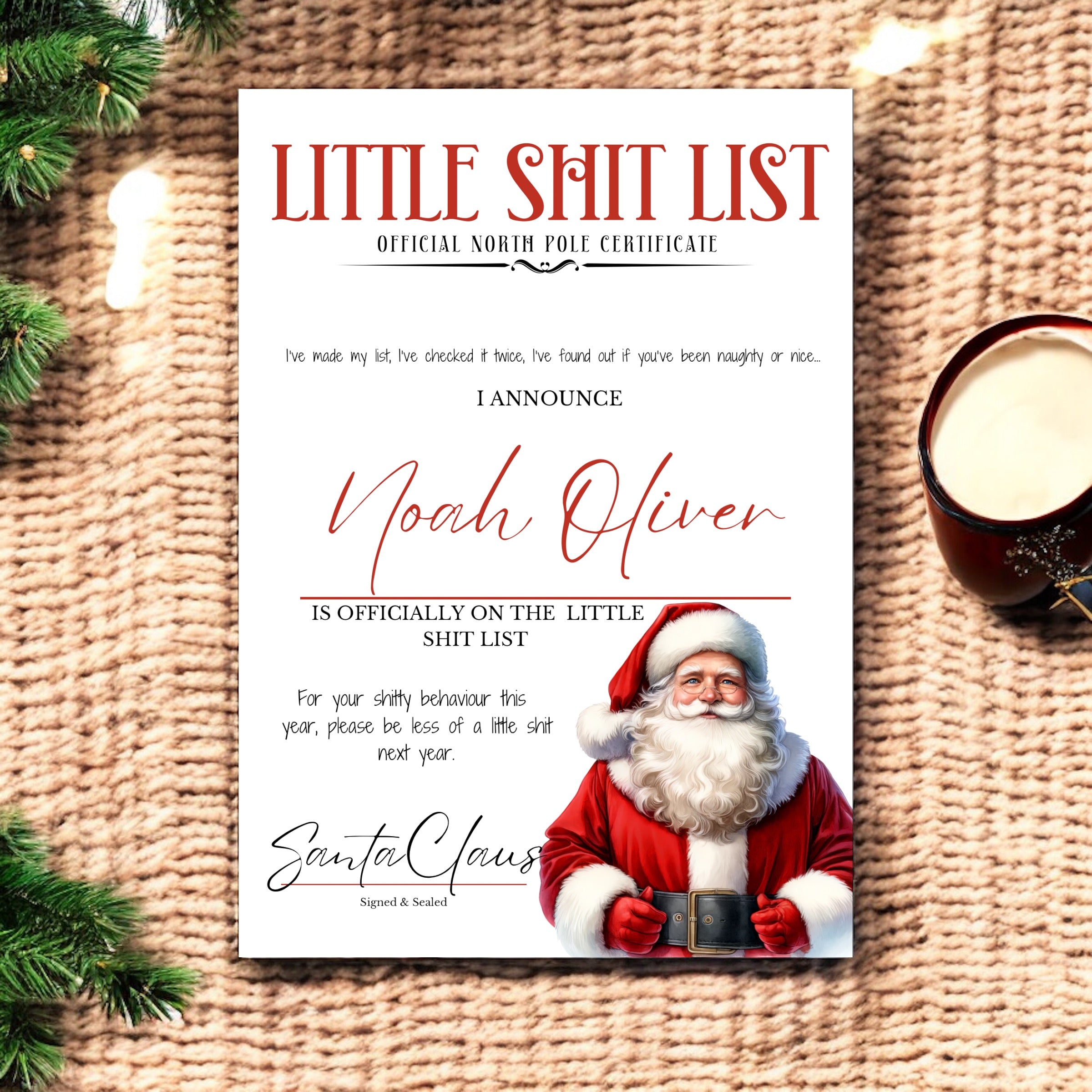 Little Shit List Certificate