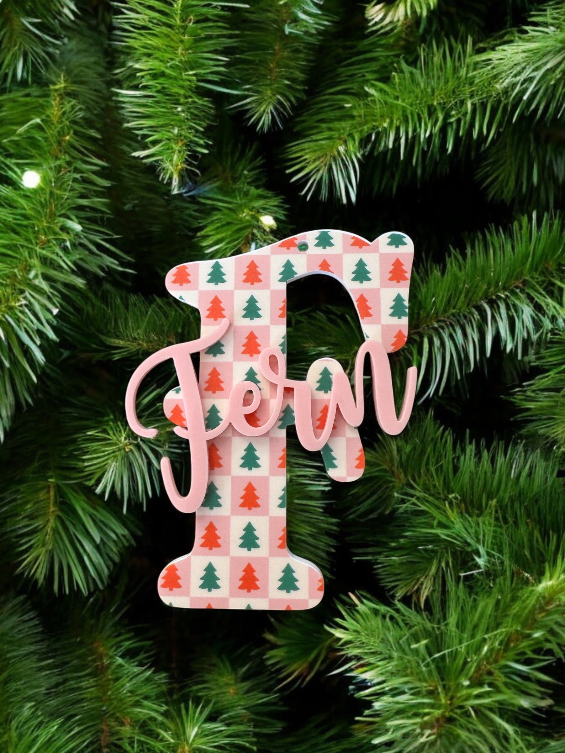 Christmas Trees Printed Letter Bauble