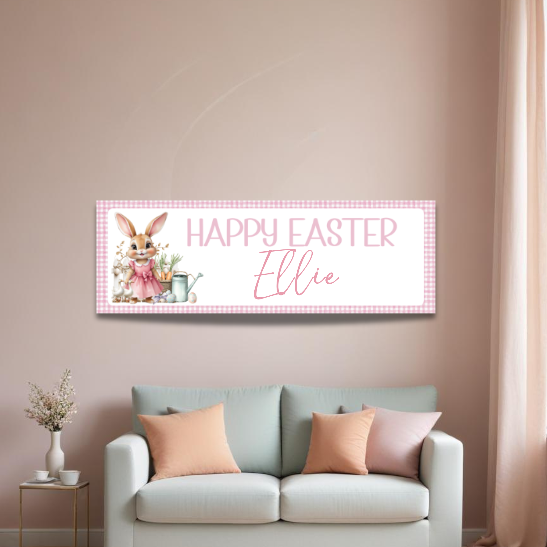 Easter Bunny Happy Easter Banner Pink 60x20cm