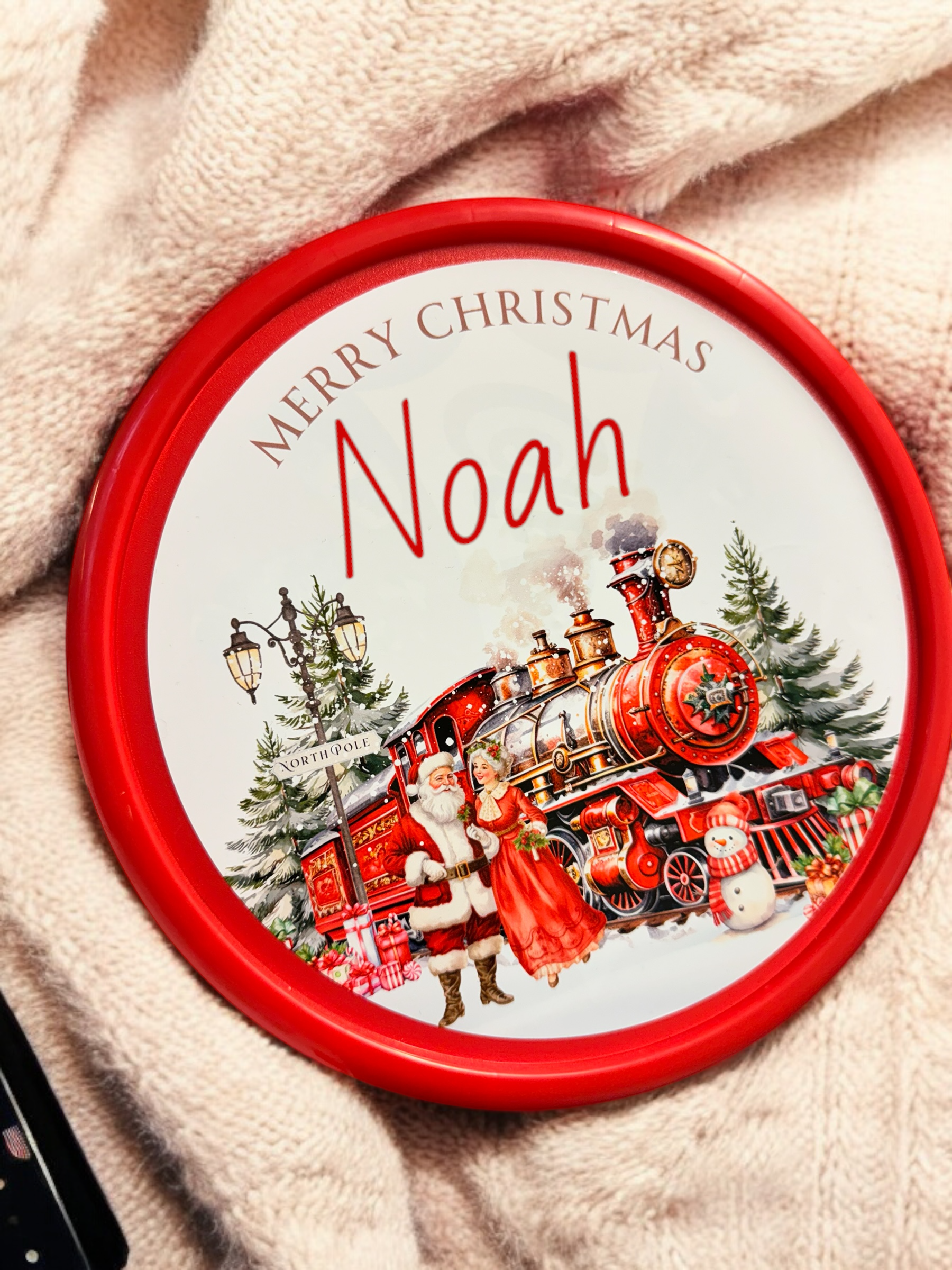 Chocolate Tub Solvent Printed Vinyl - Merry Christmas Train