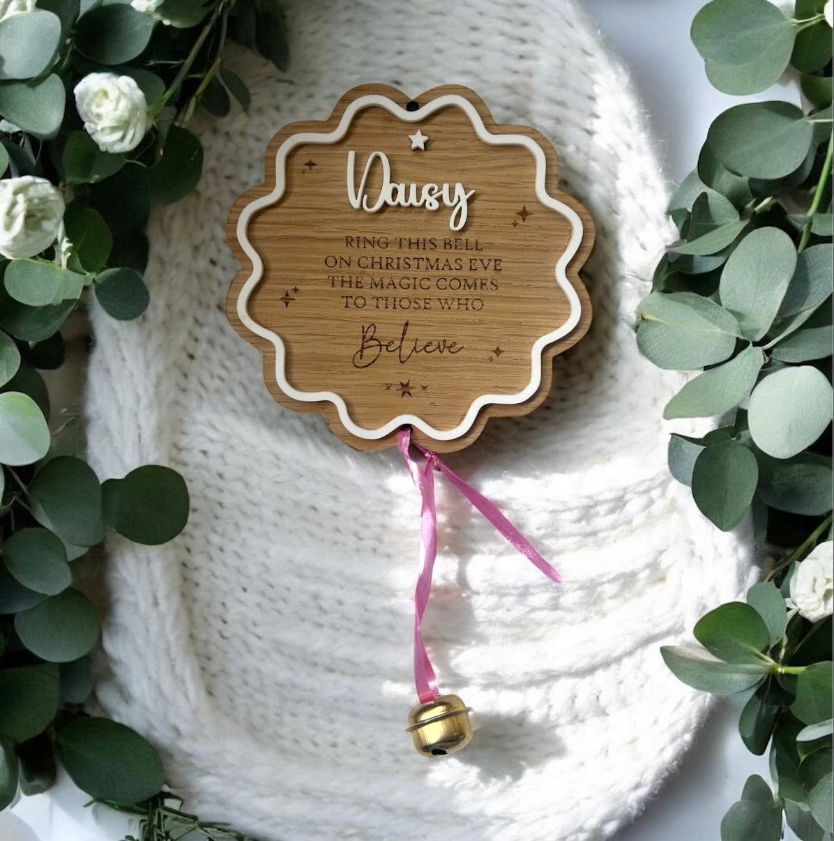 Christmas Bell Oak Plaque