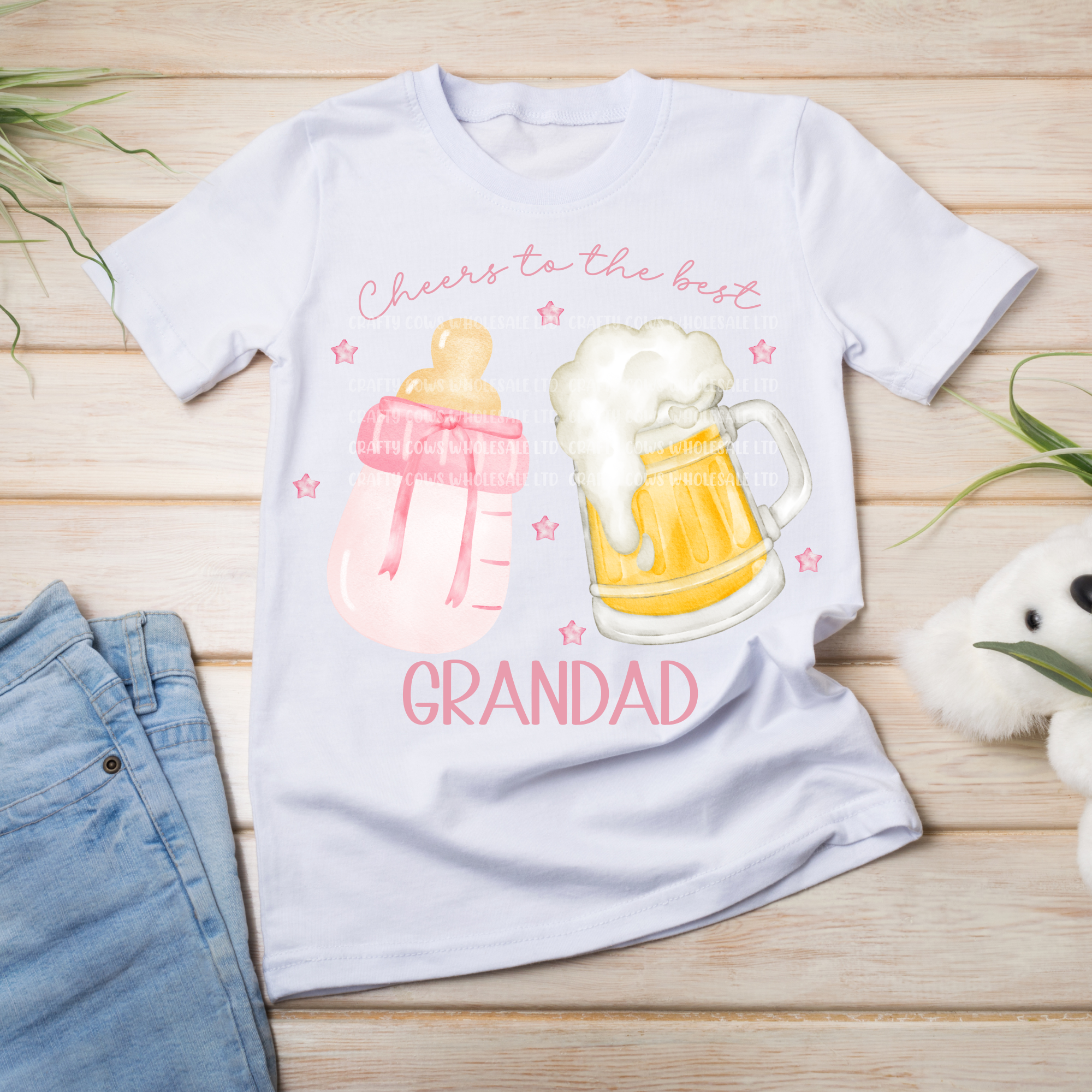 Fathers Day Cheers To The Best Grandad Pink DTF