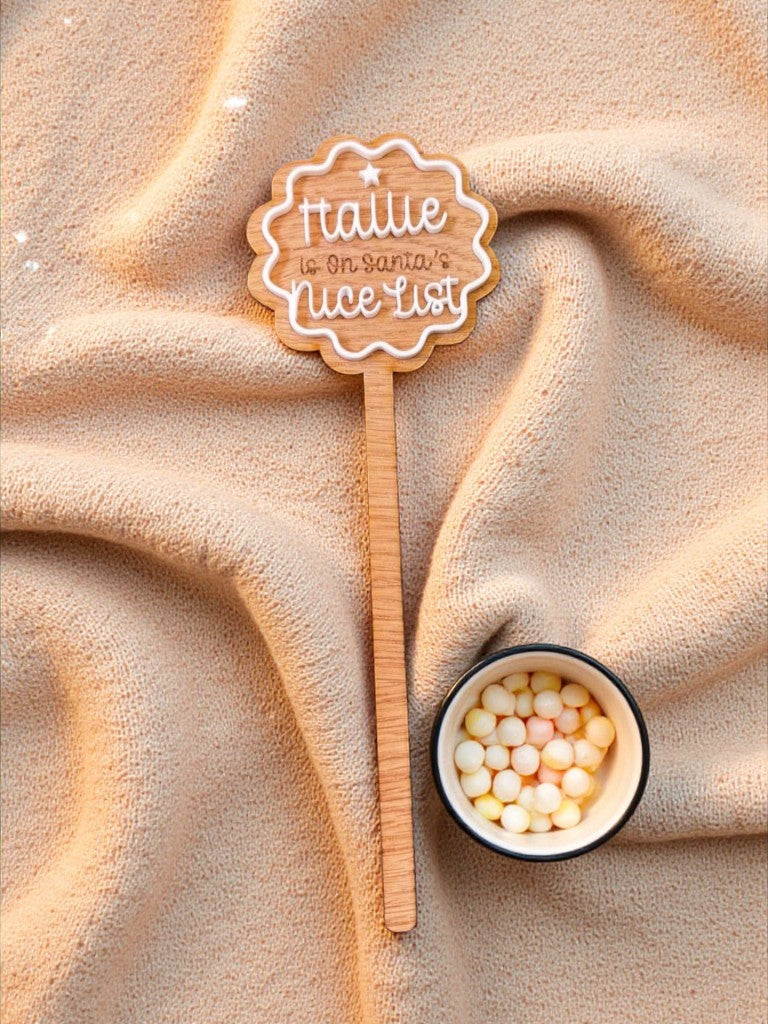 Personalised Nice List Scalloped Oak Wand